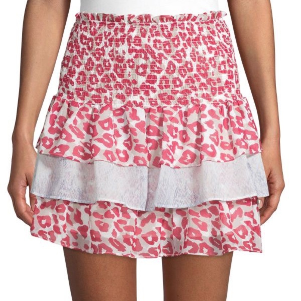 Q & A red leopard and snakeskin smocked skirt